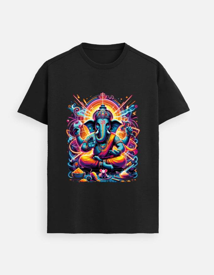 Divine Neon Lord Ganesha Vibrant Cosmic Art Print - BhaariGear 