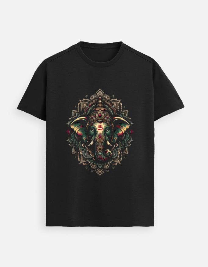 Majestic Mandala Ganesha | Ornate Line Art Divine T-Shirt Design - BhaariGear 