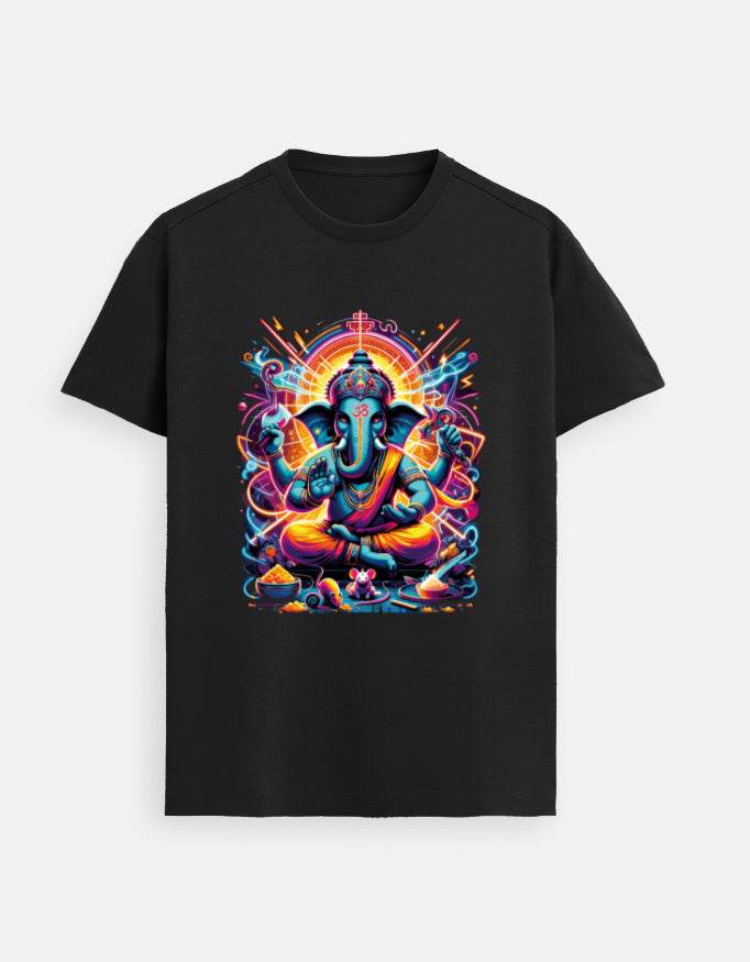 Divine Neon Lord Ganesha Vibrant Art Print - BhaariGear 