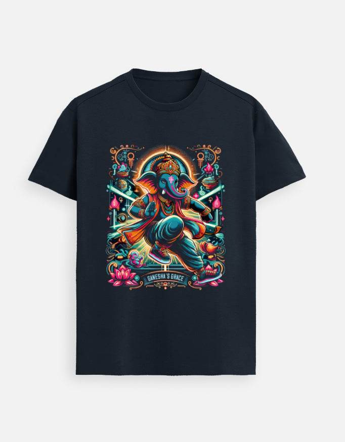 Ganesha’s Grace – Cosmic Rhythm T-Shirt Design - BhaariGear 