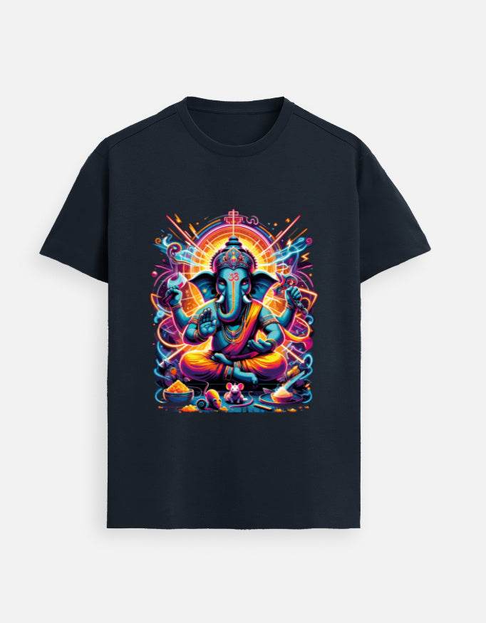 Divine Neon Lord Ganesha Vibrant Cosmic Art Print - BhaariGear 