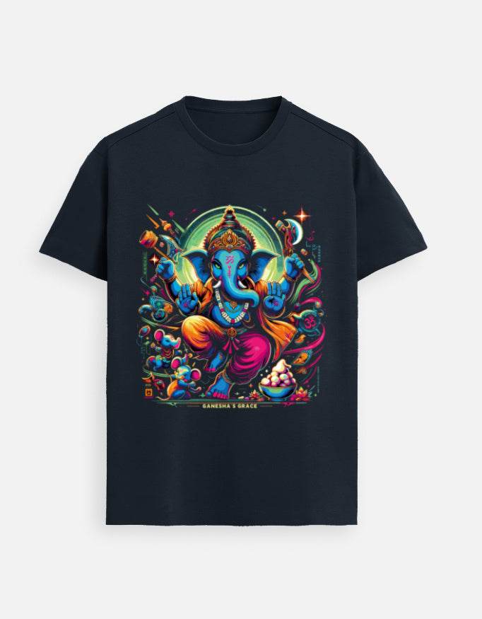 Ganesha’s Grace | Dynamic Neon Deity T-Shirt Design - BhaariGear 