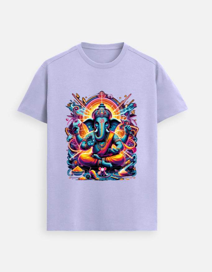 Divine Neon Lord Ganesha Vibrant Cosmic Art Print - BhaariGear 
