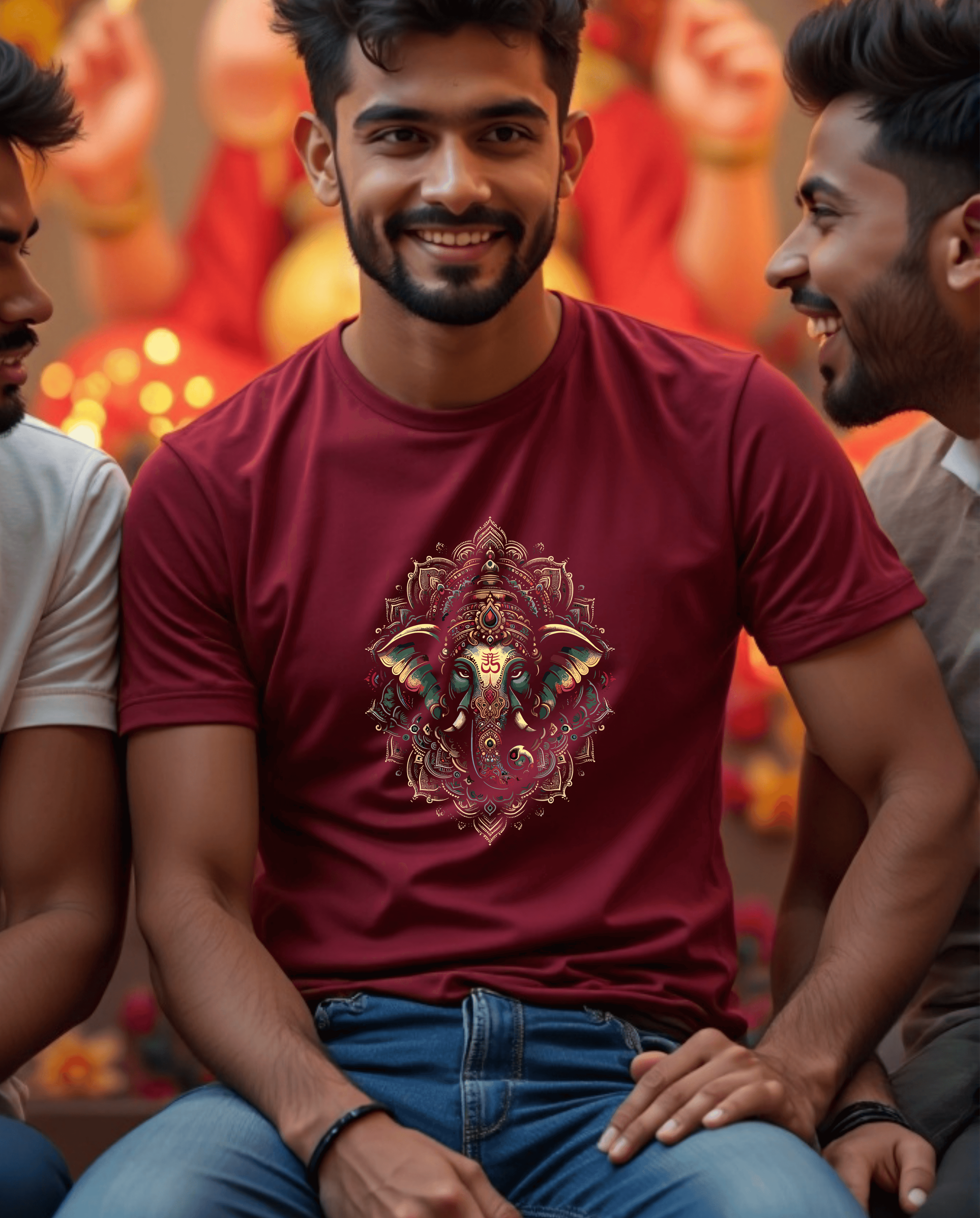 Majestic Mandala Ganesha | Ornate Line Art Divine T-Shirt Design - BhaariGear 