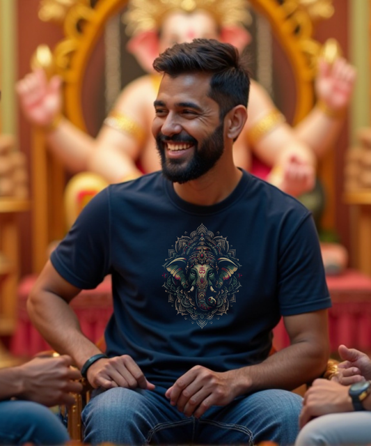 Majestic Mandala Ganesha | Ornate Line Art Divine T-Shirt Design