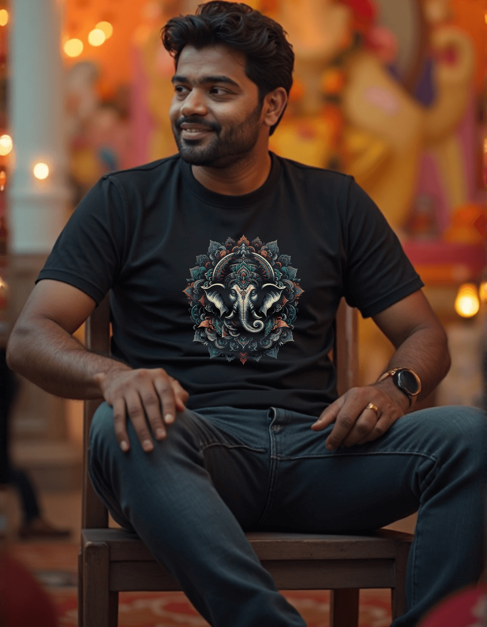 Sacred Mandala – Ganesha's Gaze T-Shirt - BhaariGear 