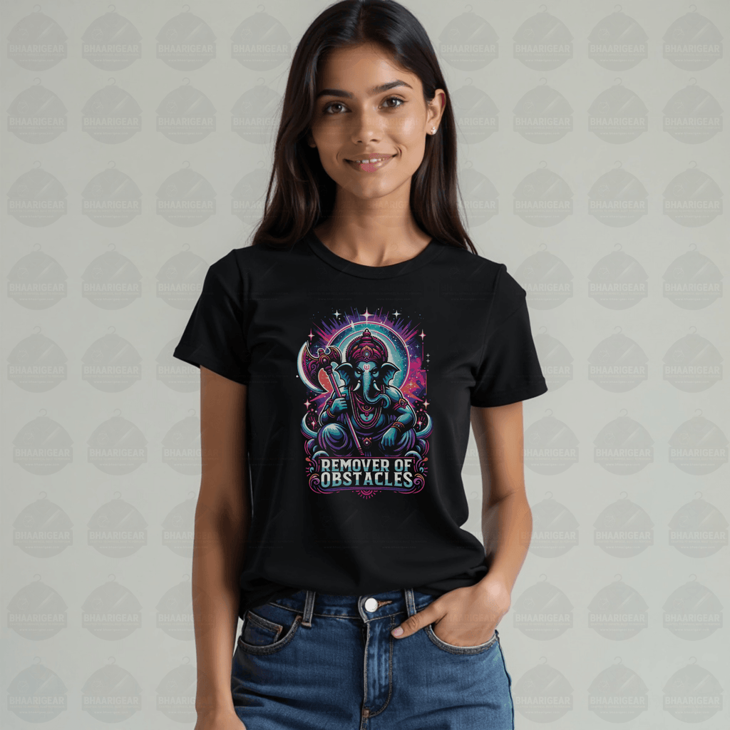 “Remover of Obstacles Tee | Fierce Cosmic Ganesha Style for Women” - BhaariGear 