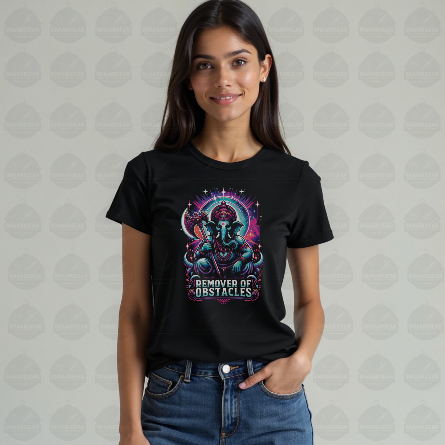 “Remover of Obstacles Tee | Fierce Cosmic Ganesha Style for Women”