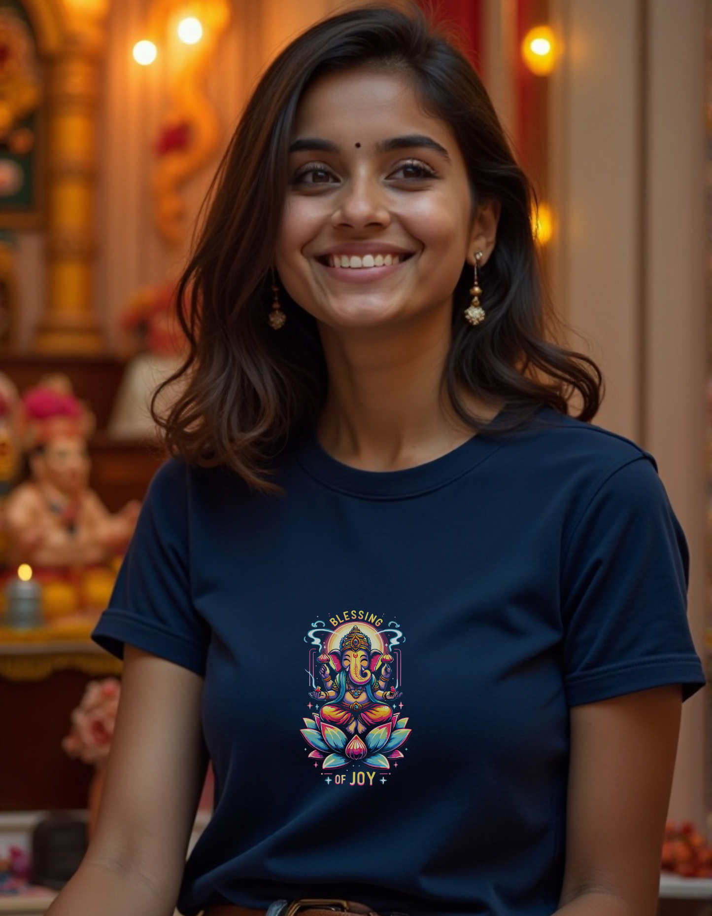 Radiant Lord Ganesha Lotus Tee – Stylish Spiritual Wear for Girls