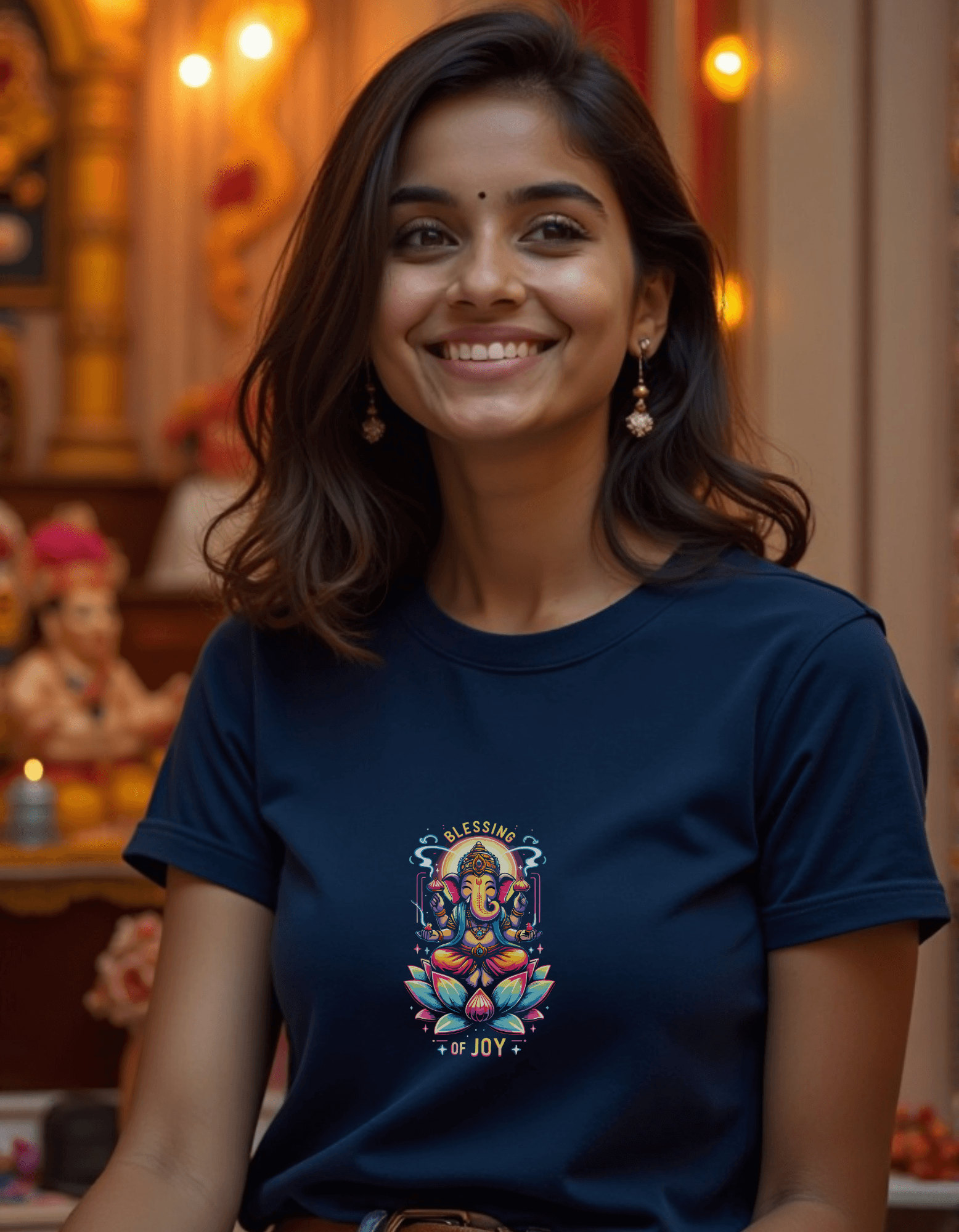 Radiant Lord Ganesha Lotus Tee – Stylish Spiritual Wear for Girls - BhaariGear 
