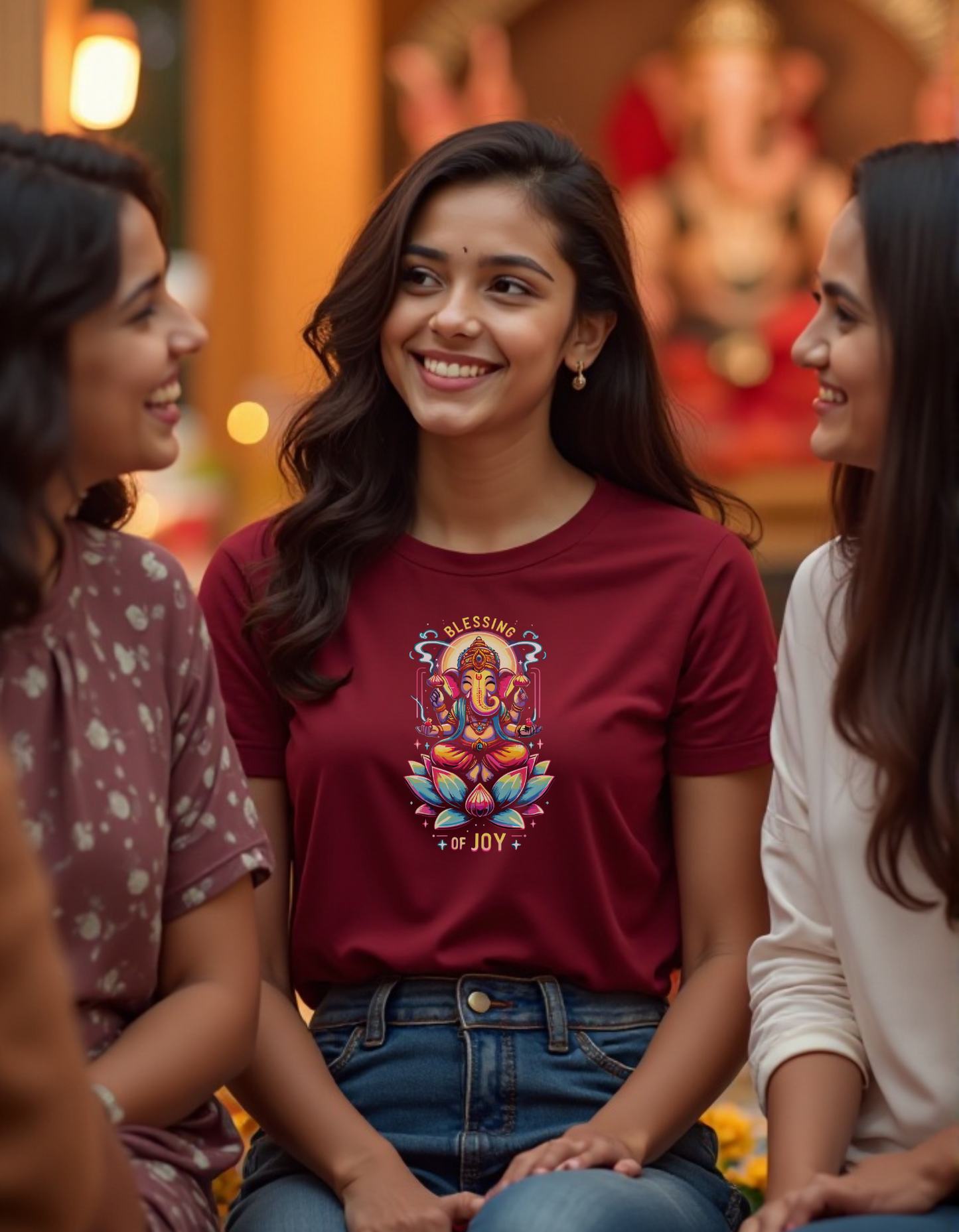 Radiant Lord Ganesha Lotus Tee – Stylish Spiritual Wear for Girls