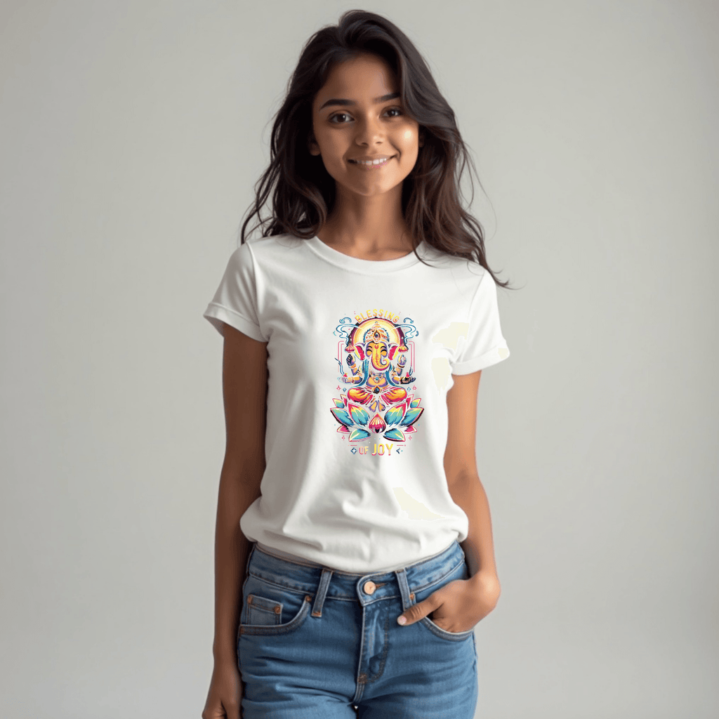 Radiant Lord Ganesha Lotus Tee – Stylish Spiritual Wear for Girls - BhaariGear 