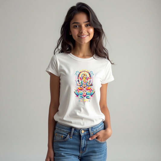 Radiant Lord Ganesha Lotus Tee – Stylish Spiritual Wear for Girls