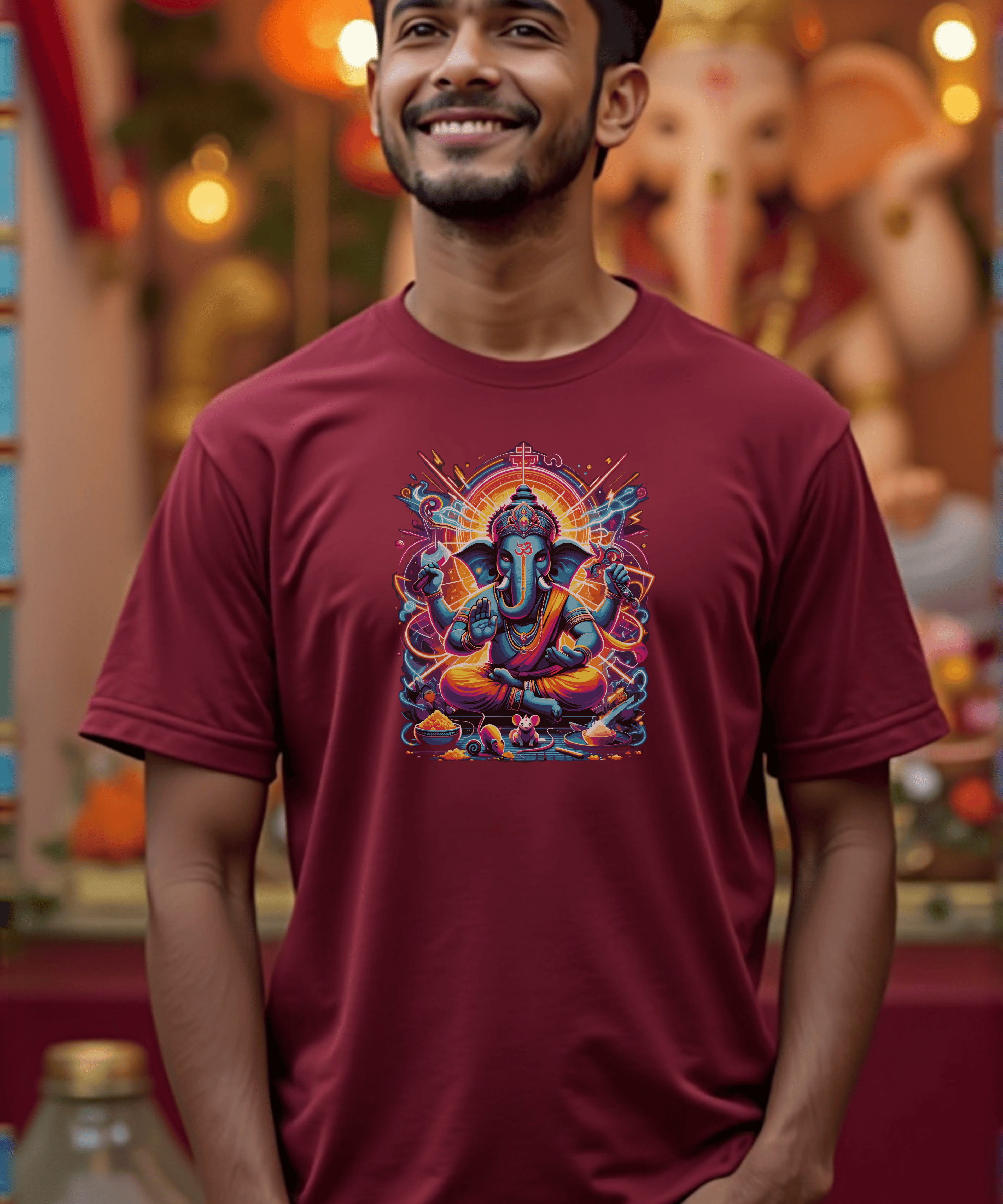 Divine Neon Lord Ganesha Vibrant Cosmic Art Print - BhaariGear 