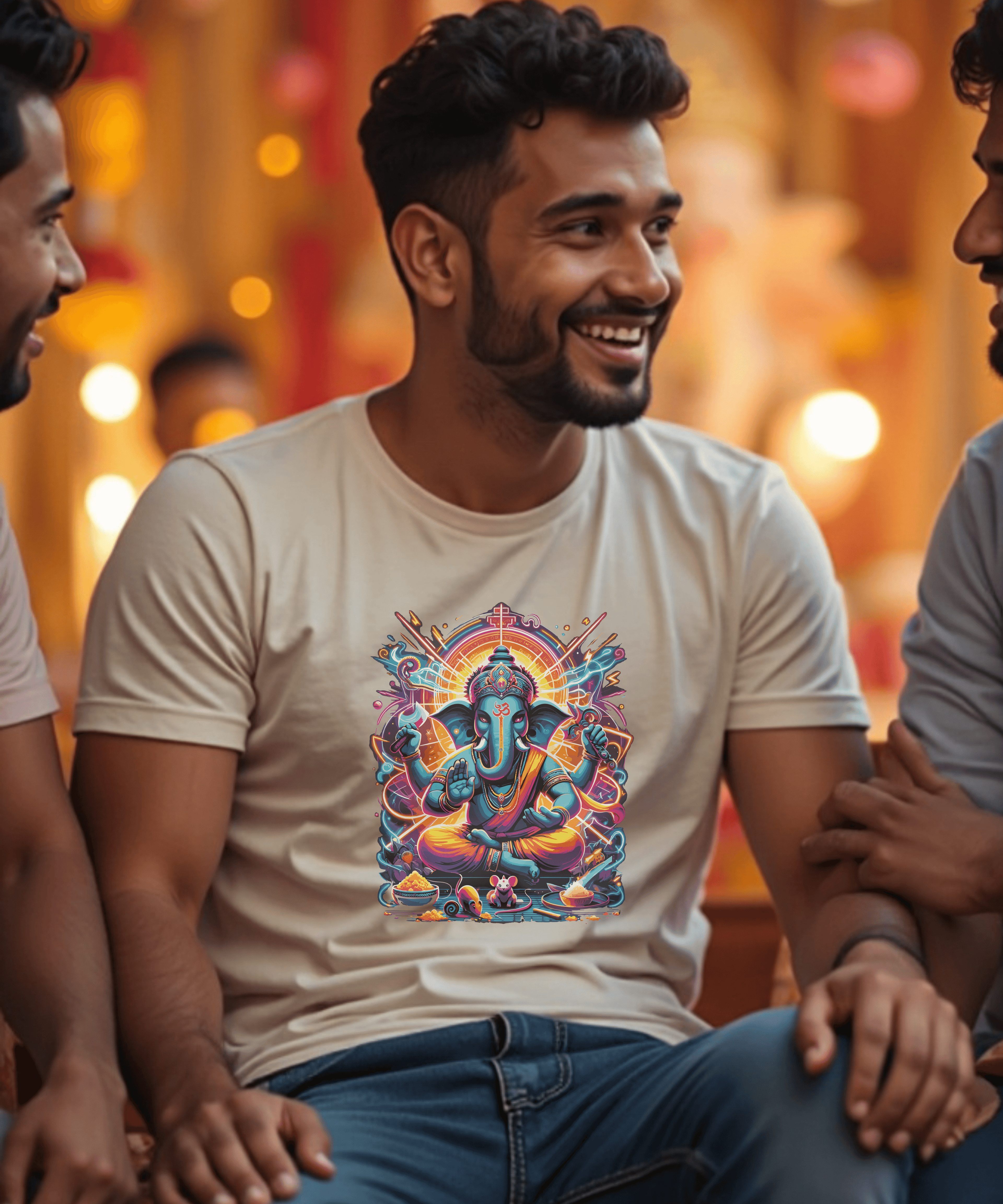 Divine Neon Lord Ganesha Vibrant Cosmic Art Print - BhaariGear 
