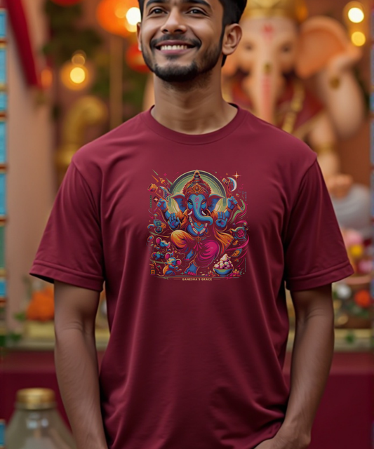 Ganesha’s Grace | Dynamic Neon Deity T-Shirt Design