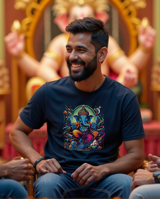 Ganesha’s Grace | Dynamic Neon Deity T-Shirt Design