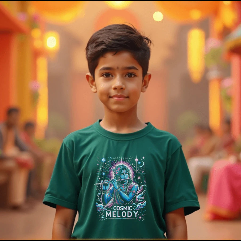 Celestial Melody – Lord Krishna Boys’ Regular-Fit T-Shirt.