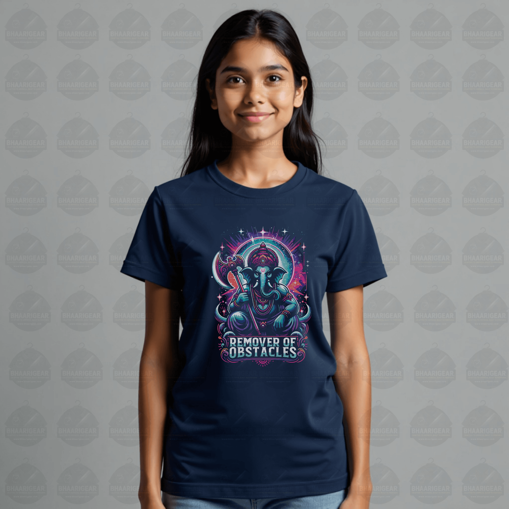 “Remover of Obstacles Tee | Fierce Cosmic Ganesha Style for Women” - BhaariGear 