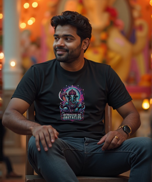 Remover of Obstacles | Fierce Lord Ganesha Cosmic T-Shirt Design