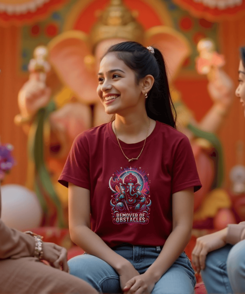 “Remover of Obstacles Tee | Fierce Cosmic Ganesha Style for Women” - BhaariGear 