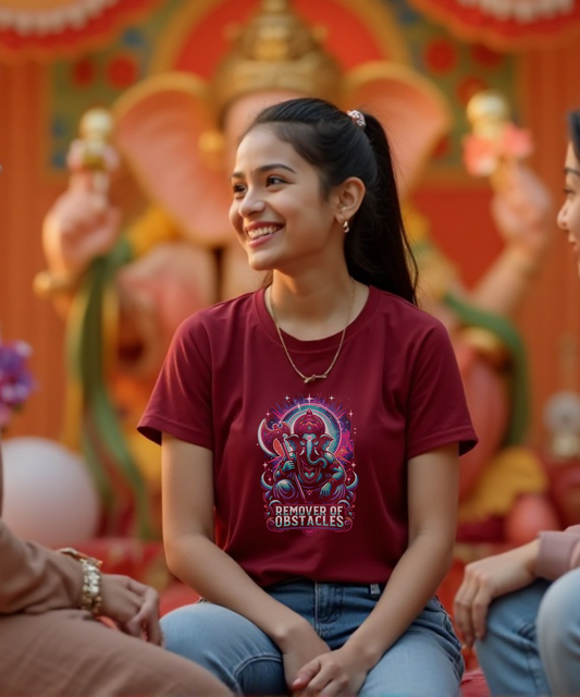 “Remover of Obstacles Tee | Fierce Cosmic Ganesha Style for Women”