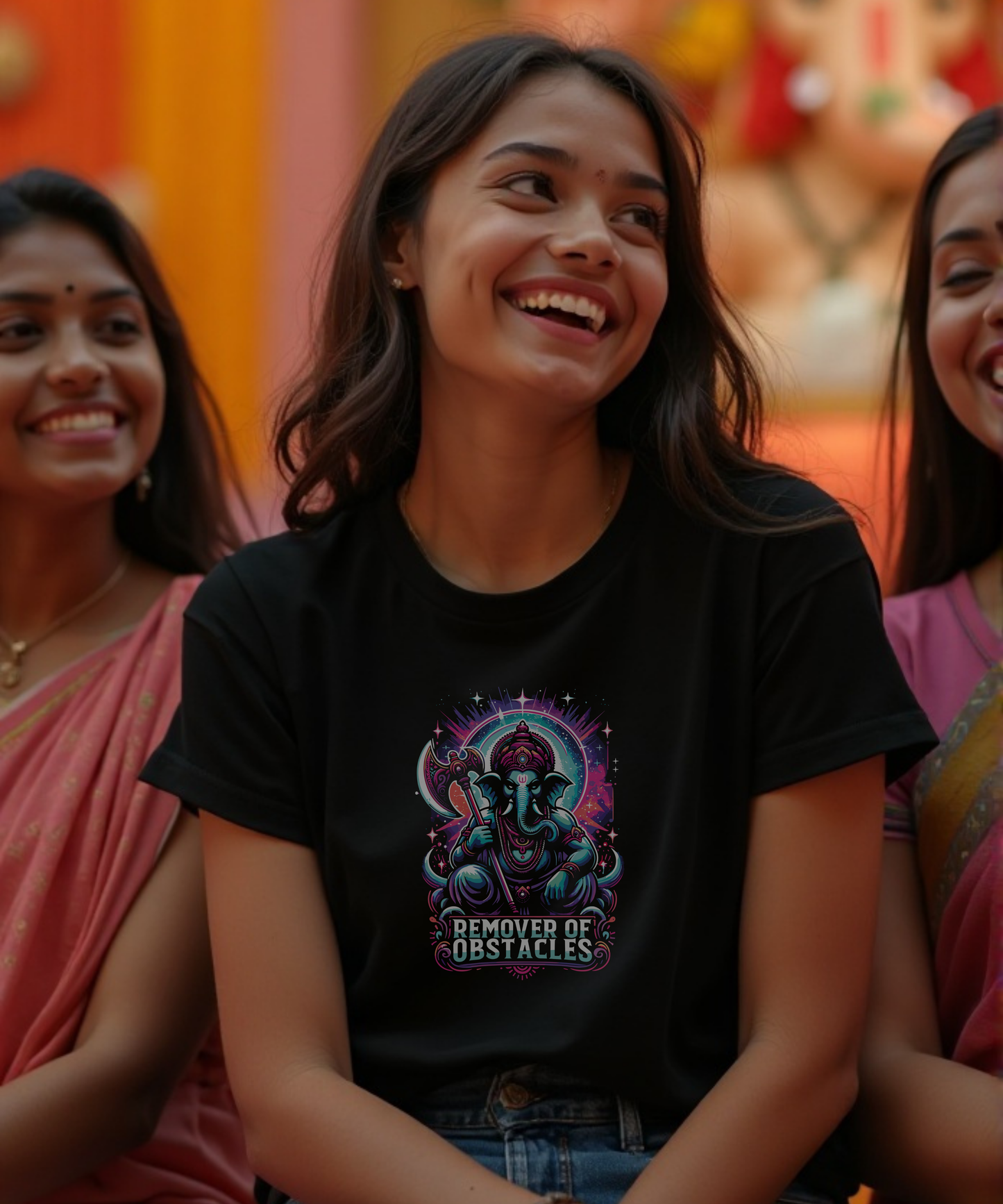 “Remover of Obstacles Tee | Fierce Cosmic Ganesha Style for Women”