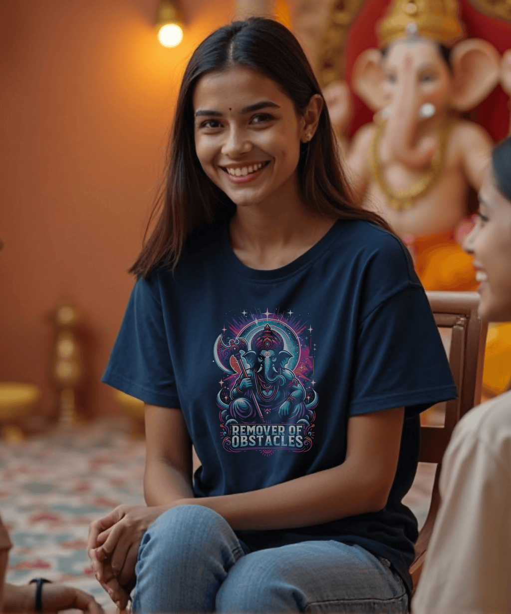 “Remover of Obstacles Tee | Fierce Cosmic Ganesha Style for Women” - BhaariGear 
