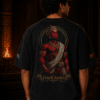 Back view of the BhaariGear t-shirt highlighting the large cinematic Lord Hanuman graphic in vibrant red and black tones.