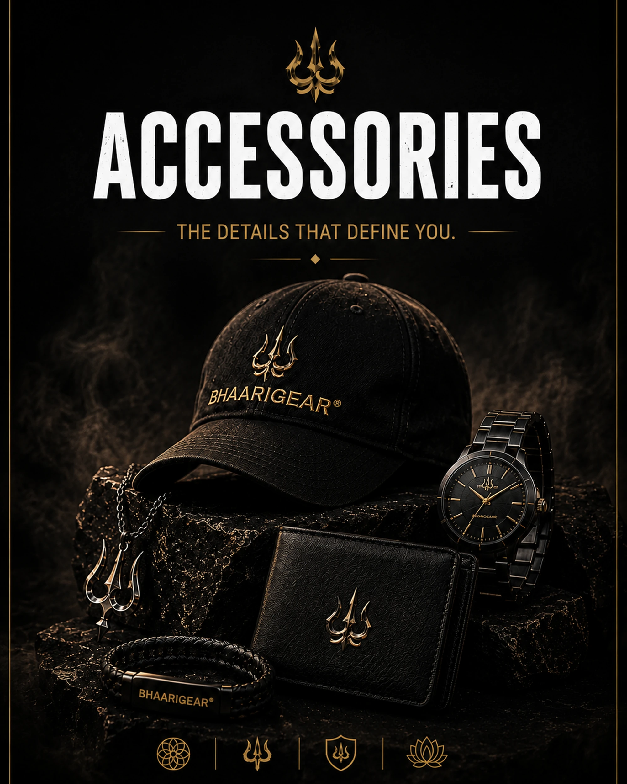 BhaariGear premium accessories collection featuring caps, watches, wallets and lifestyle essentials.